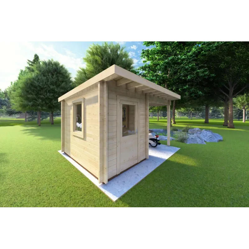 Casetta da giardino AMARISSA con tettoia 3x4 44mm, fronte lato sinistro