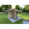 Casetta da giardino AMARISSA con tettoia 3x4 44mm, fronte lato destro
