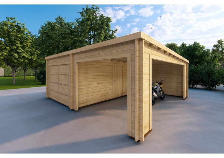 Garage in legno con tettoia mono falda 38 m² 44mm, fronte lato destro