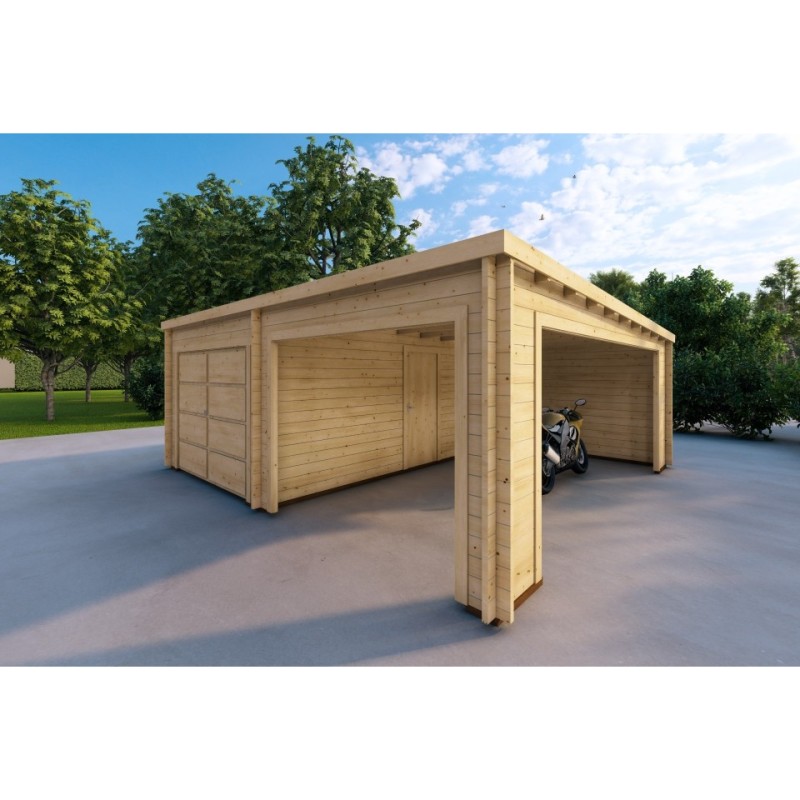 Garage in legno con tettoia mono falda 38 m² 44mm, fronte lato destro