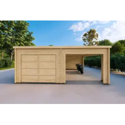 Garage in legno con tettoia mono falda 38 m² 44mm, vista frontale