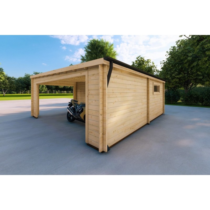 Garage in legno con tettoia mono falda 38 m² 44mm, retro destro