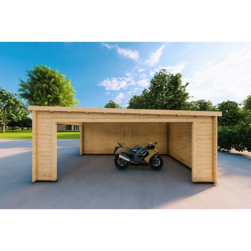 Garage in legno con tettoia mono falda 38 m² 44mm, lato destro