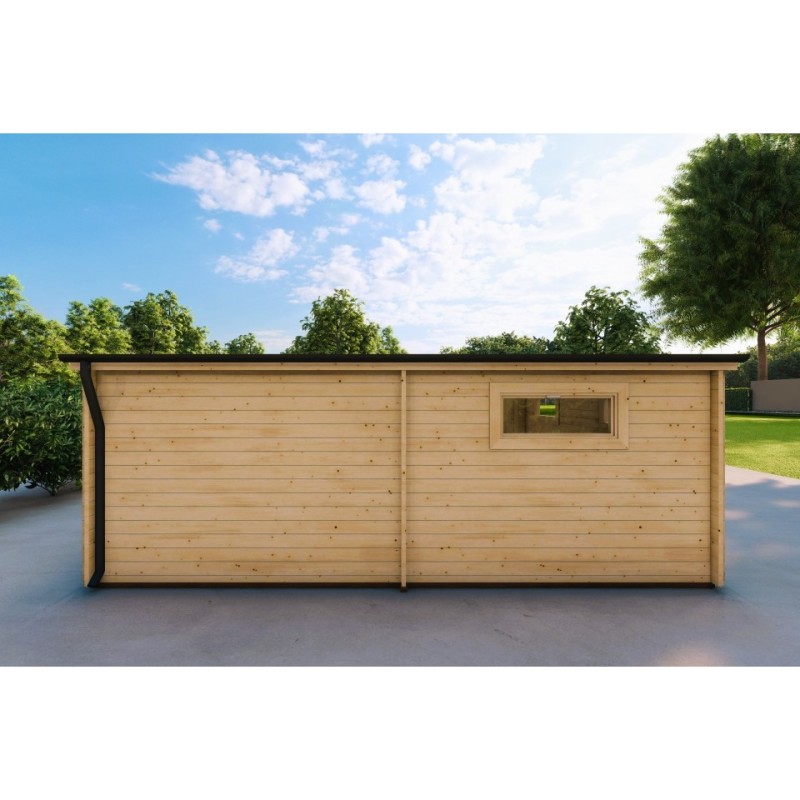 Garage in legno con tettoia mono falda 38 m² 44mm, retro