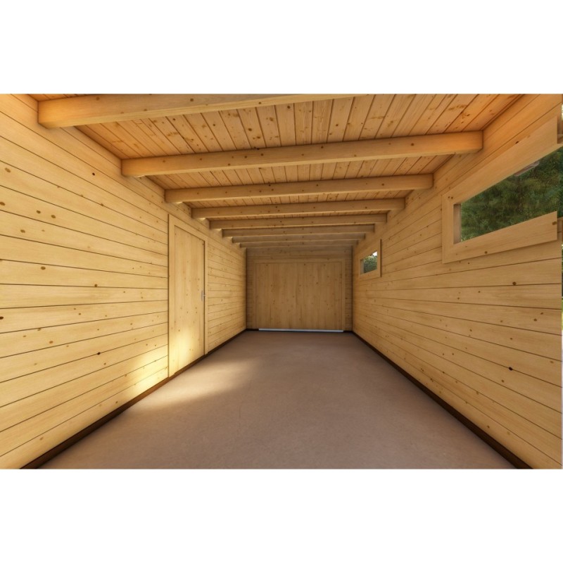 Garage in legno con tettoia mono falda 38 m² 44mm, interno