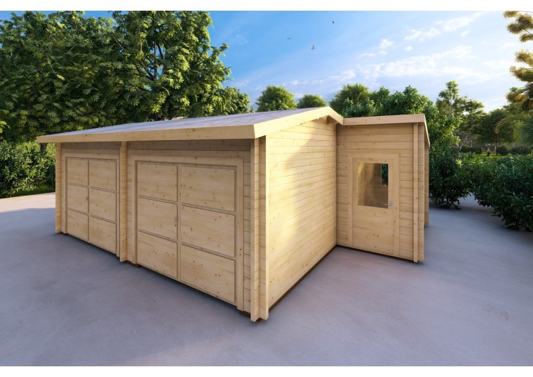 Garage di legno DOPPIO con ripostiglio 6x8 60mm, fronte lato destro