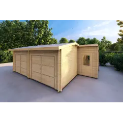 Garage di legno DOPPIO con ripostiglio 6x8 60mm, fronte lato destro