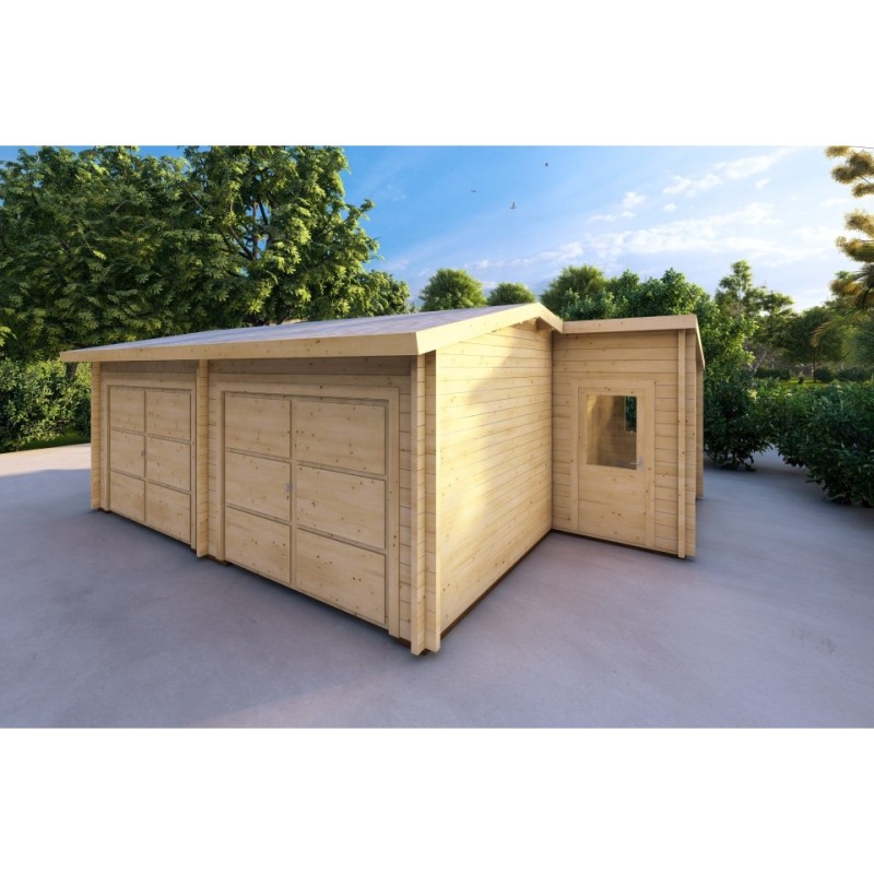Garage di legno DOPPIO con ripostiglio 6x8 60mm, fronte lato destro