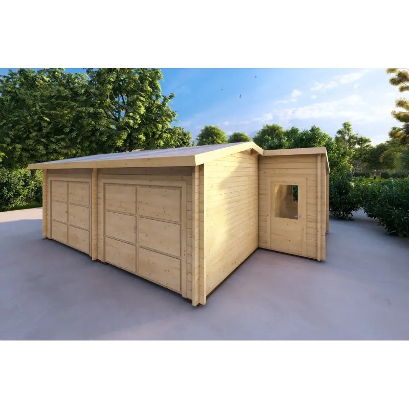 Garage di legno DOPPIO con ripostiglio 6x8 60mm, fronte lato destro