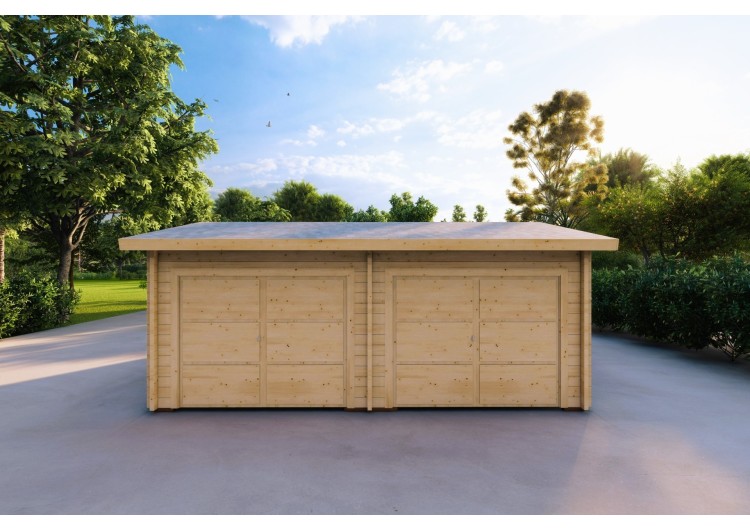 Garage di legno DOPPIO con ripostiglio 6x8 60mm, vista frontale