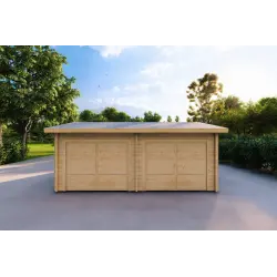 Garage di legno DOPPIO con ripostiglio 6x8 60mm, vista frontale