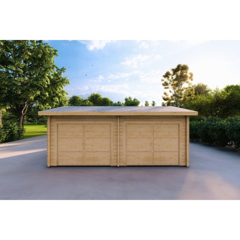 Garage di legno DOPPIO con ripostiglio 6x8 60mm, vista frontale