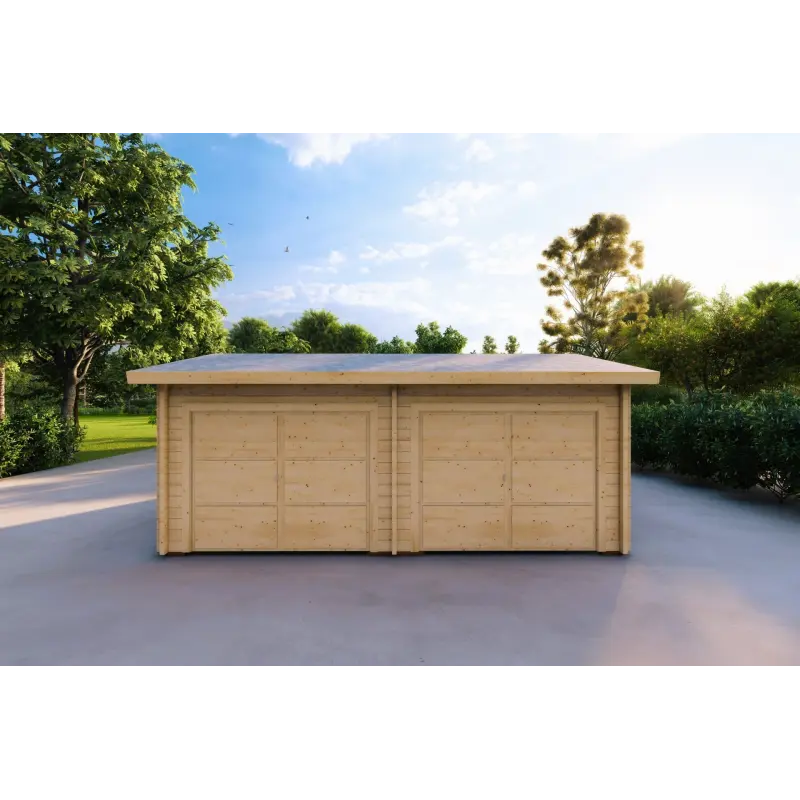 Garage di legno DOPPIO con ripostiglio 6x8 60mm, vista frontale