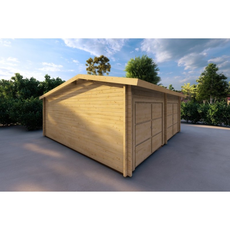 Garage di legno DOPPIO con ripostiglio 6x8 60mm, lato sinistro