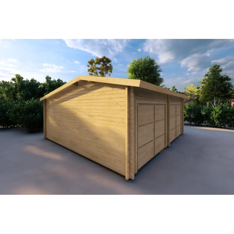 Garage di legno DOPPIO con ripostiglio 6x8 60mm, lato sinistro