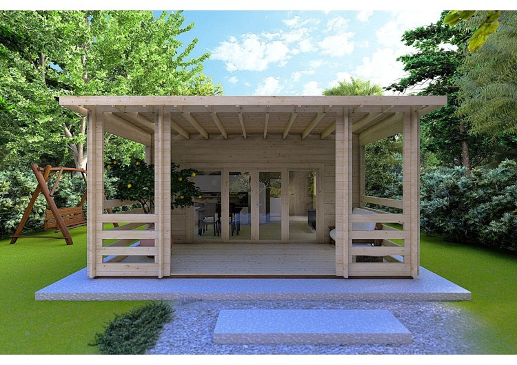 Casa di legno CLOTILDE 5.5X10 44mm, vista frontale
