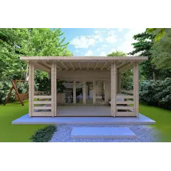 Casa di legno CLOTILDE 5.5X10 44mm, vista frontale
