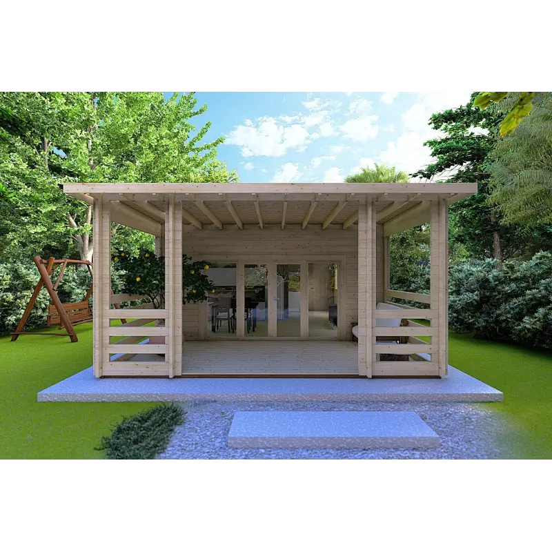 Casa di legno CLOTILDE 5.5X10 44mm, vista frontale