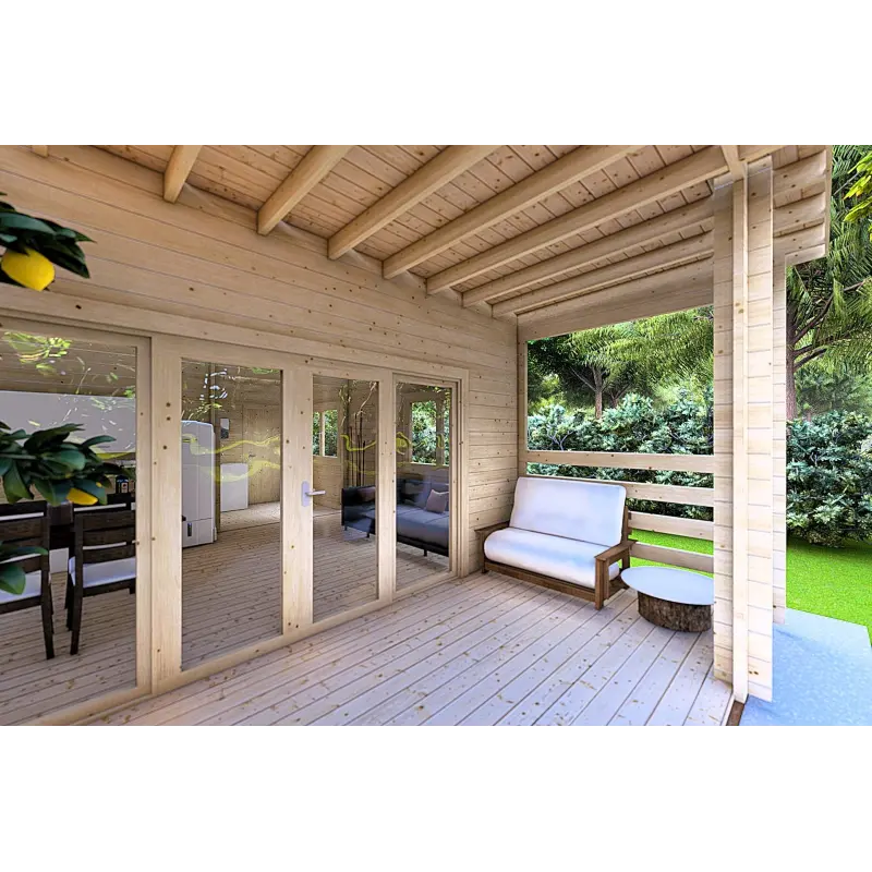 Casa di legno CLOTILDE 5.5X10 44mm, veranda