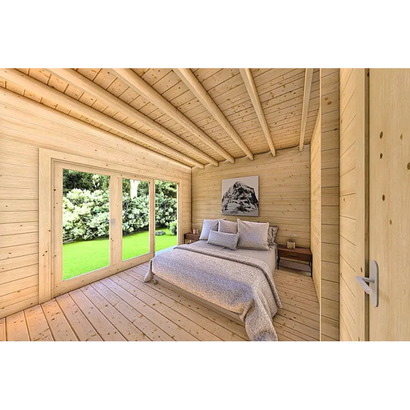 Casa di legno CLOTILDE 5.5X10 44mm, interno camera da letto