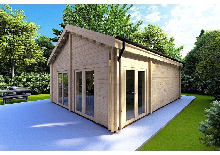 Casa in legno coibentata SILVIA 5.5x7.4 44/100/44 mm, fronte lato destro