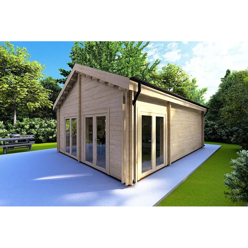 Casa in legno coibentata SILVIA 5.5x7.4 44/100/44 mm, fronte lato destro