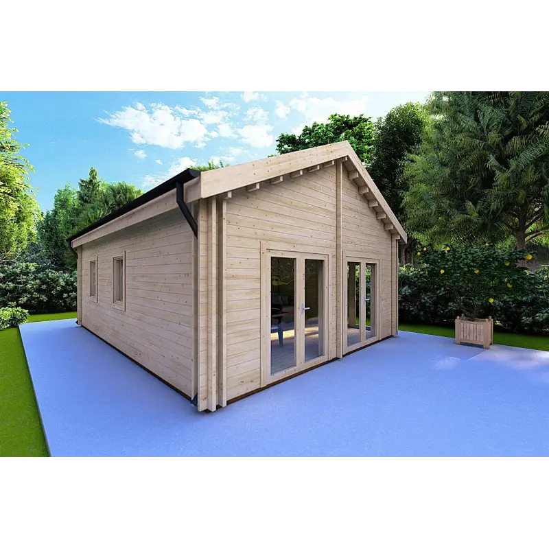 Casa in legno coibentata SILVIA 5.5x7.4 44/100/44 mm, fronte lato sinistro