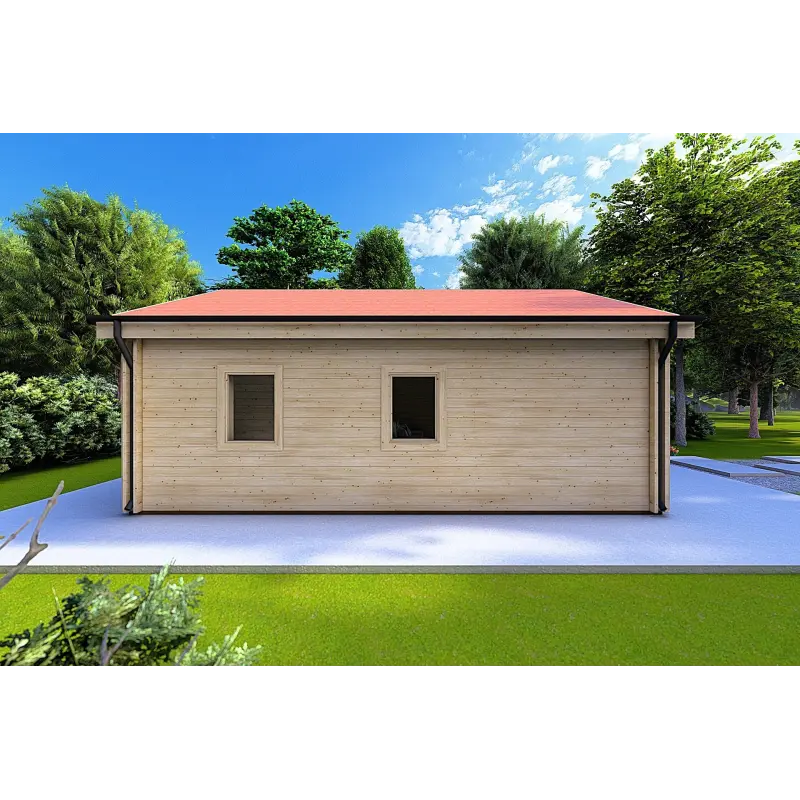 Casa in legno coibentata SILVIA 5.5x7.4 44/100/44 mm, lato sinistro