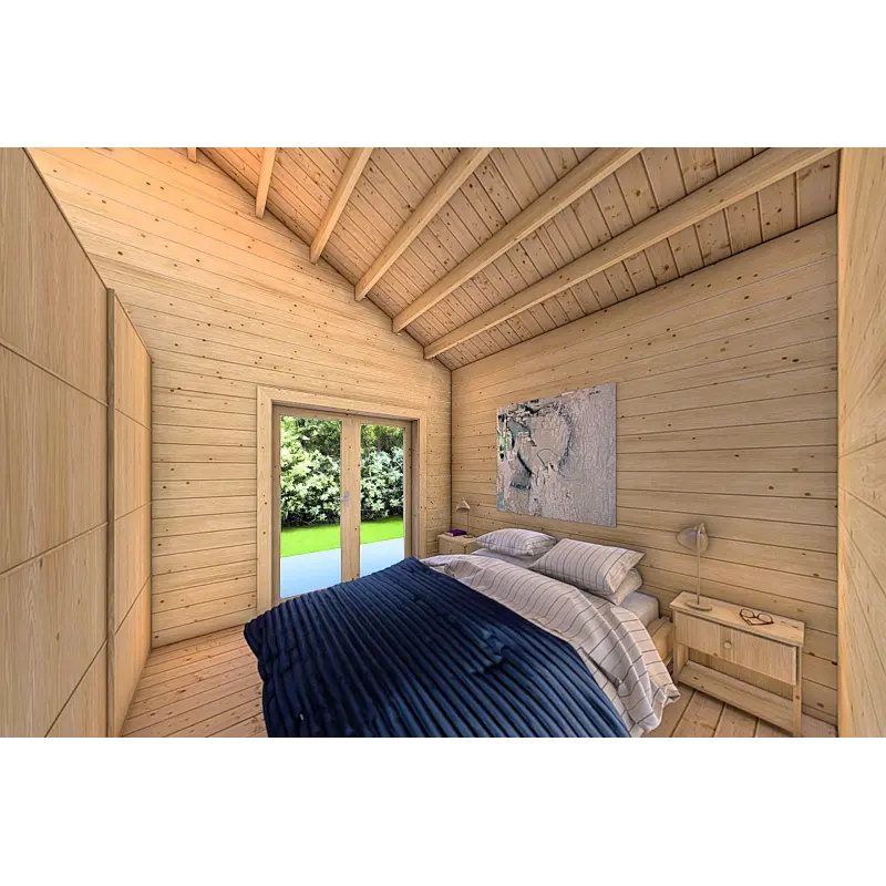 Casa in legno coibentata SILVIA 5.5x7.4 44/100/44 mm, interno camera da letto
