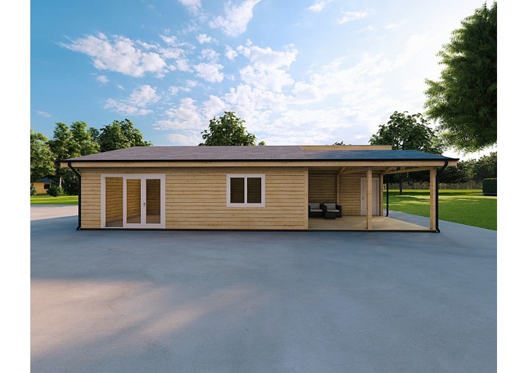 Casa di legno prefabbricata con incastro a coda di rondine PAMELA 115 m² 100mm, vista frontale