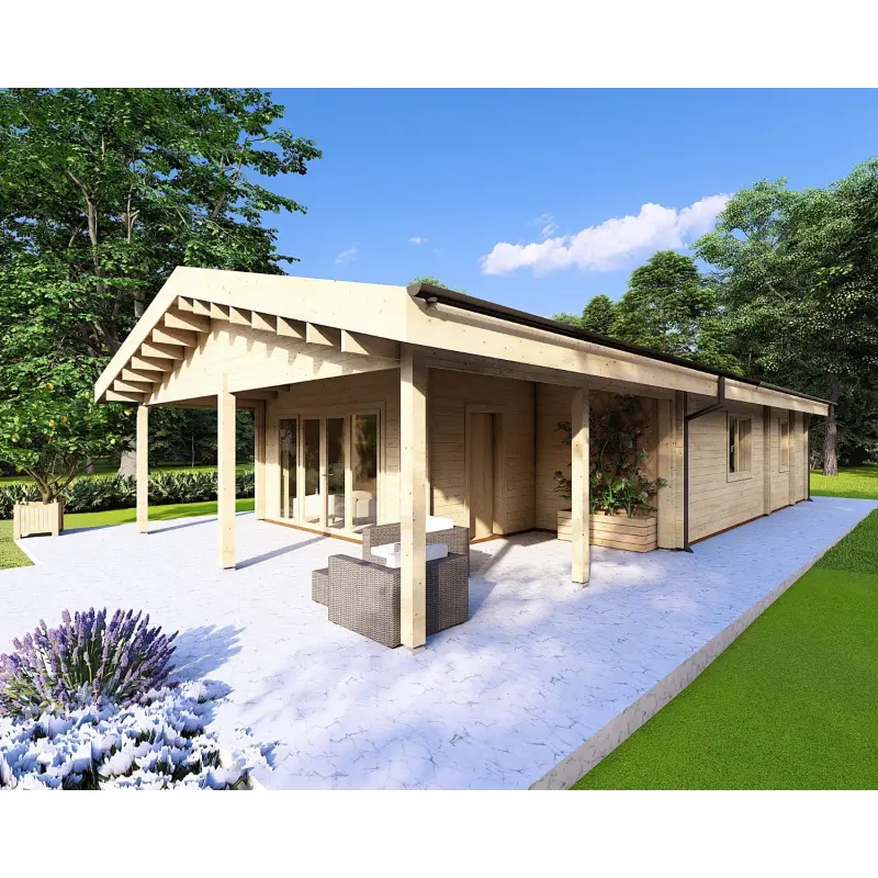 Casa prefabbricata con 5 stanze EVA 108 m² 44/140/44 mm, fronte lato destro