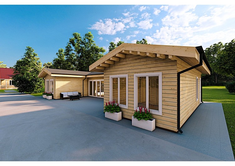 Casa abitabile in legno a ferro di cavallo AMBRA 96 m² 100mm, fronte lato destro