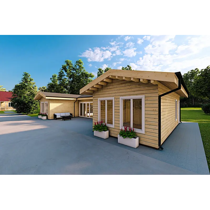 Casa abitabile in legno a ferro di cavallo AMBRA 96 m² 100mm, fronte lato destro