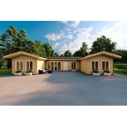 Casa abitabile in legno a ferro di cavallo AMBRA 96 m² 100mm, vista frontale