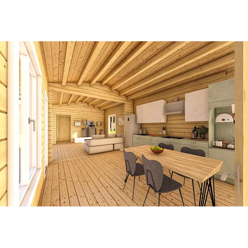 Casa abitabile in legno a ferro di cavallo AMBRA 96 m² 100mm, interno open space