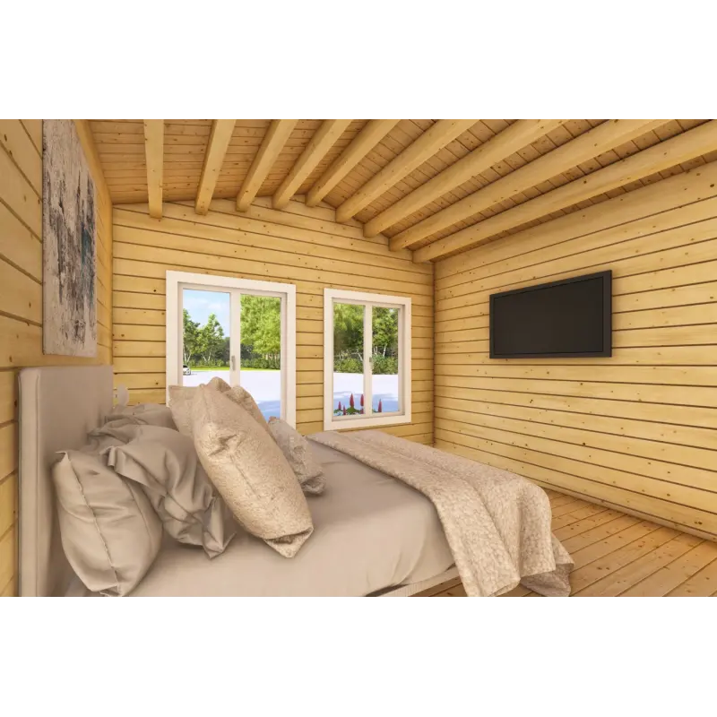 Casa abitabile in legno a ferro di cavallo AMBRA 96 m² 100mm, interno camera da letto