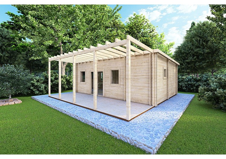 Casa di legno coibentata con 3 stanze ISOBEL 50 m² 44/100/44 mm, fronte lato destro