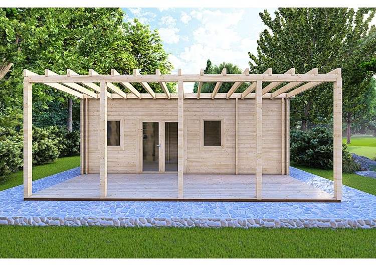 Casa di legno coibentata con 3 stanze ISOBEL 50 m² 44/100/44 mm, vista frontale