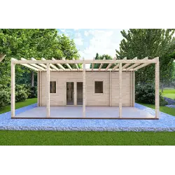 Casa di legno coibentata con 3 stanze ISOBEL 50 m² 44/100/44 mm, vista frontale