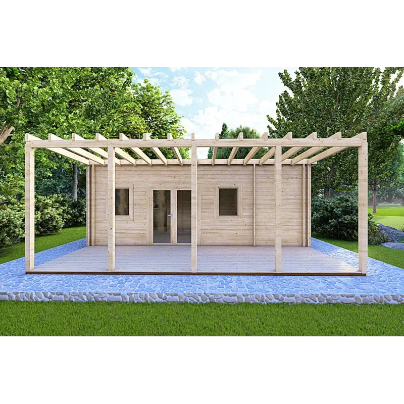 Casa di legno coibentata con 3 stanze ISOBEL 50 m² 44/100/44 mm, vista frontale