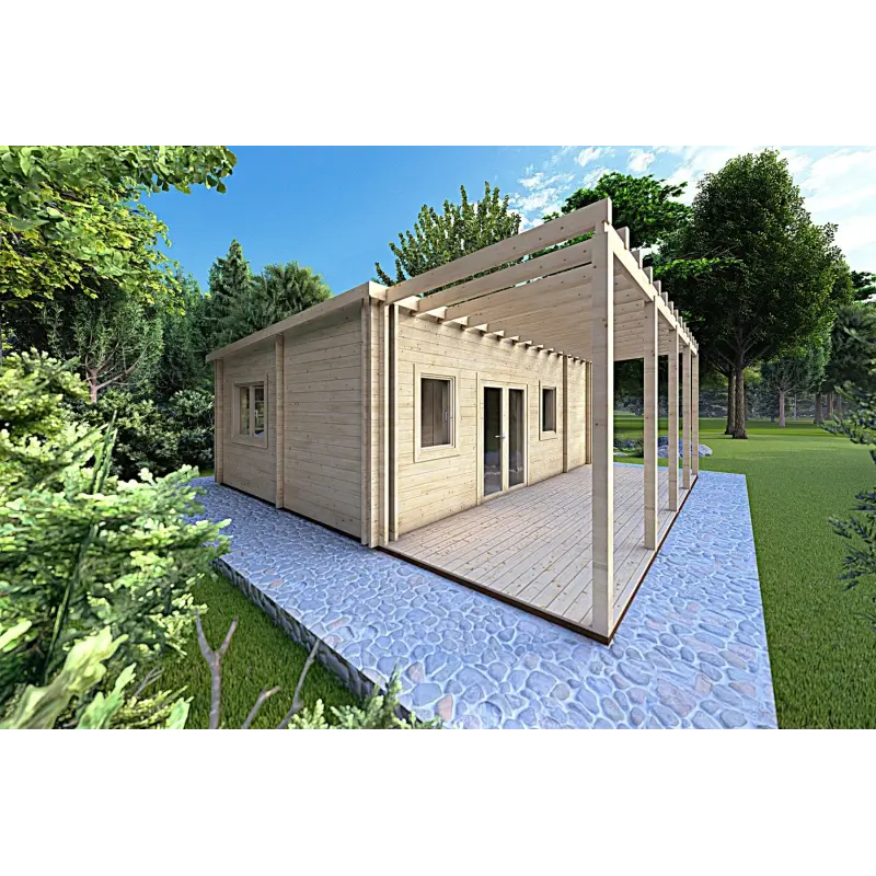 Casa di legno coibentata con 3 stanze ISOBEL 50 m² 44/100/44 mm, fronte lato sinistro