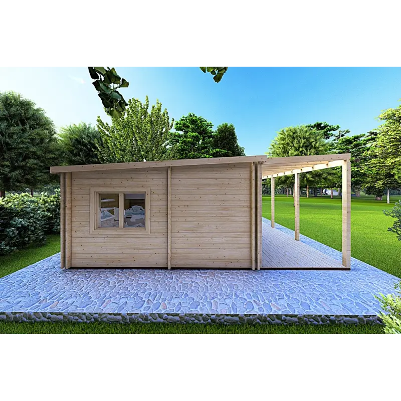 Casa di legno coibentata con 3 stanze ISOBEL 50 m² 44/100/44 mm, lato sinistro