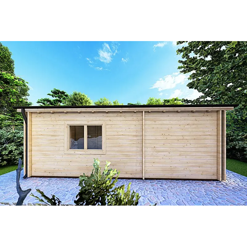 Casa di legno coibentata con 3 stanze ISOBEL 50 m² 44/100/44 mm, retro