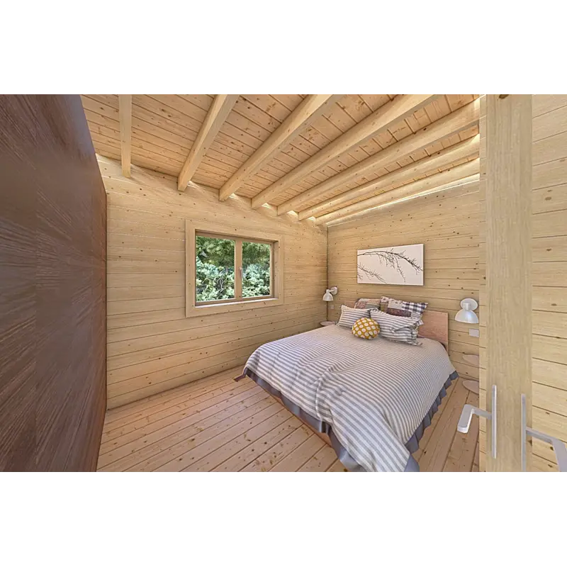 Casa di legno coibentata con 3 stanze ISOBEL 50 m² 44/100/44 mm, interno camera da letto