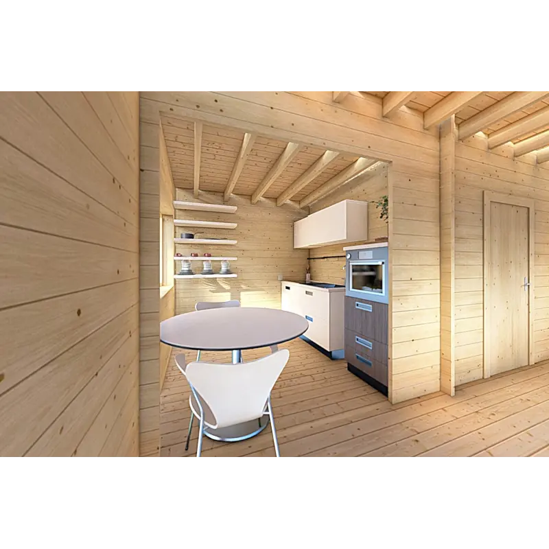 Casa di legno coibentata con 3 stanze ISOBEL 50 m² 44/100/44 mm, interno cucina