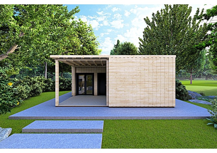 Casa in legno coibentata LUCIA 60 m² 60/100/30/40 mm, vista frontale
