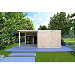 Casa in legno coibentata LUCIA 60 m² 60/100/30/40 mm, vista frontale