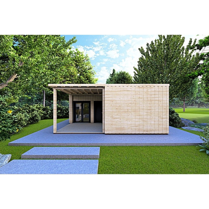 Casa in legno coibentata LUCIA 60 m² 60/100/30/40 mm, vista frontale