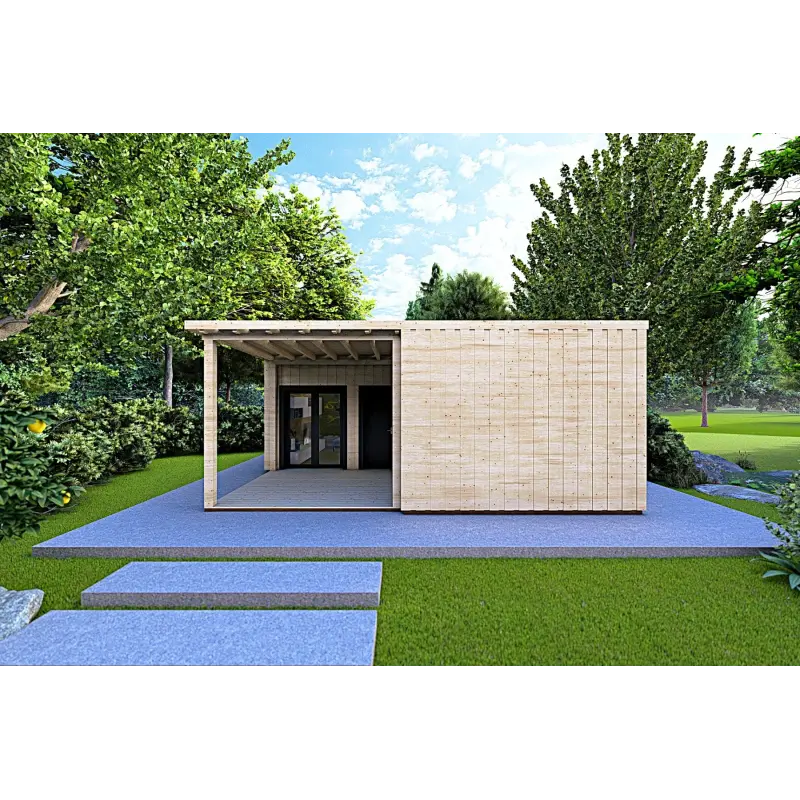 Casa in legno coibentata LUCIA 60 m² 60/100/30/40 mm, vista frontale