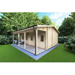 Casa di legno coibentata per campeggi EMMA 8x7 44/100/44 mm, fronte lato
